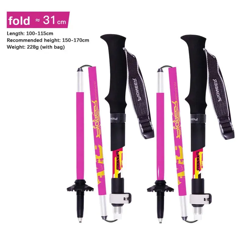 2pcs Foldable 5-Section Carbon Fiber Trekking Poles for Hiking