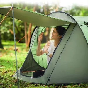 3-4 Person Pop Up Camping Tent, Waterproof Family Tent with 2 Big Doors, 2 Roof Vents, 4 Mesh Windows, Instant Setup for Outdoor Leisure, Camping, and Hiking (Brass, One Size)