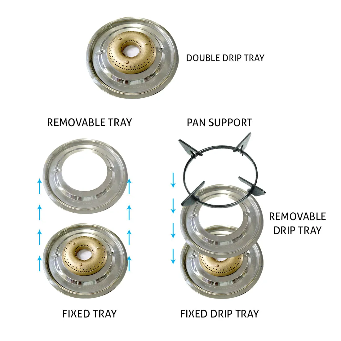 3 Burner Glass Gas Stove High Flame Forged Brass Burner XL Double Drip Tray (1033 GTXLFBDD) - Manual/Auto Ignition
