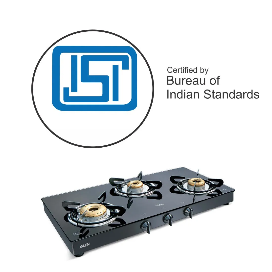 3 Burner Glass Gas Stove High Flame Forged Brass Burner XL Double Drip Tray Black (1033 GTXLFBBLDD) - Manual/Auto Ignition