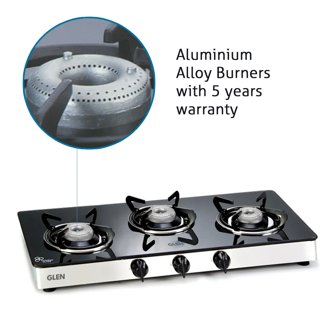3 Burner  Glass Gas Stove with Aluminium Alloy Burner (1033 GT AL)