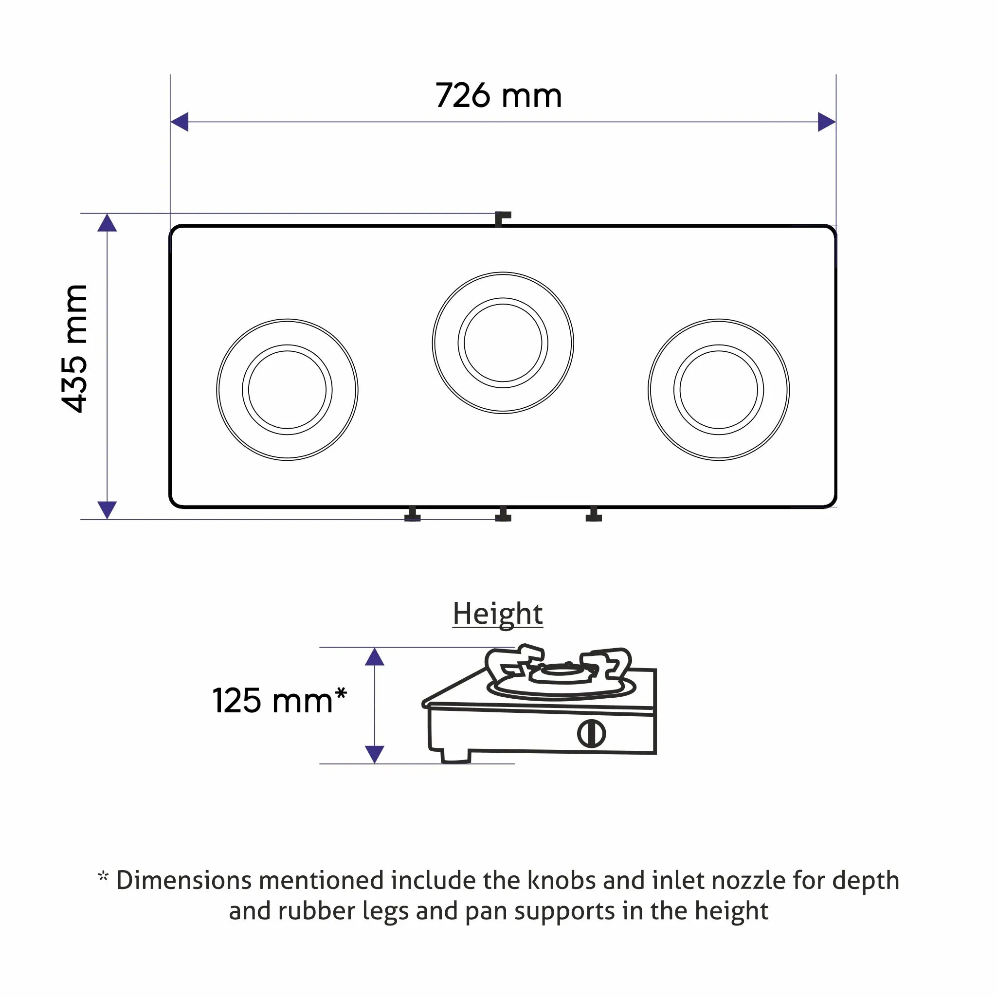 3 Burner Glass Gas Stove with High Flame Brass Burner Double Drip Tray (1032 GT HF BB DD BL) - Manual/Auto Ignition
