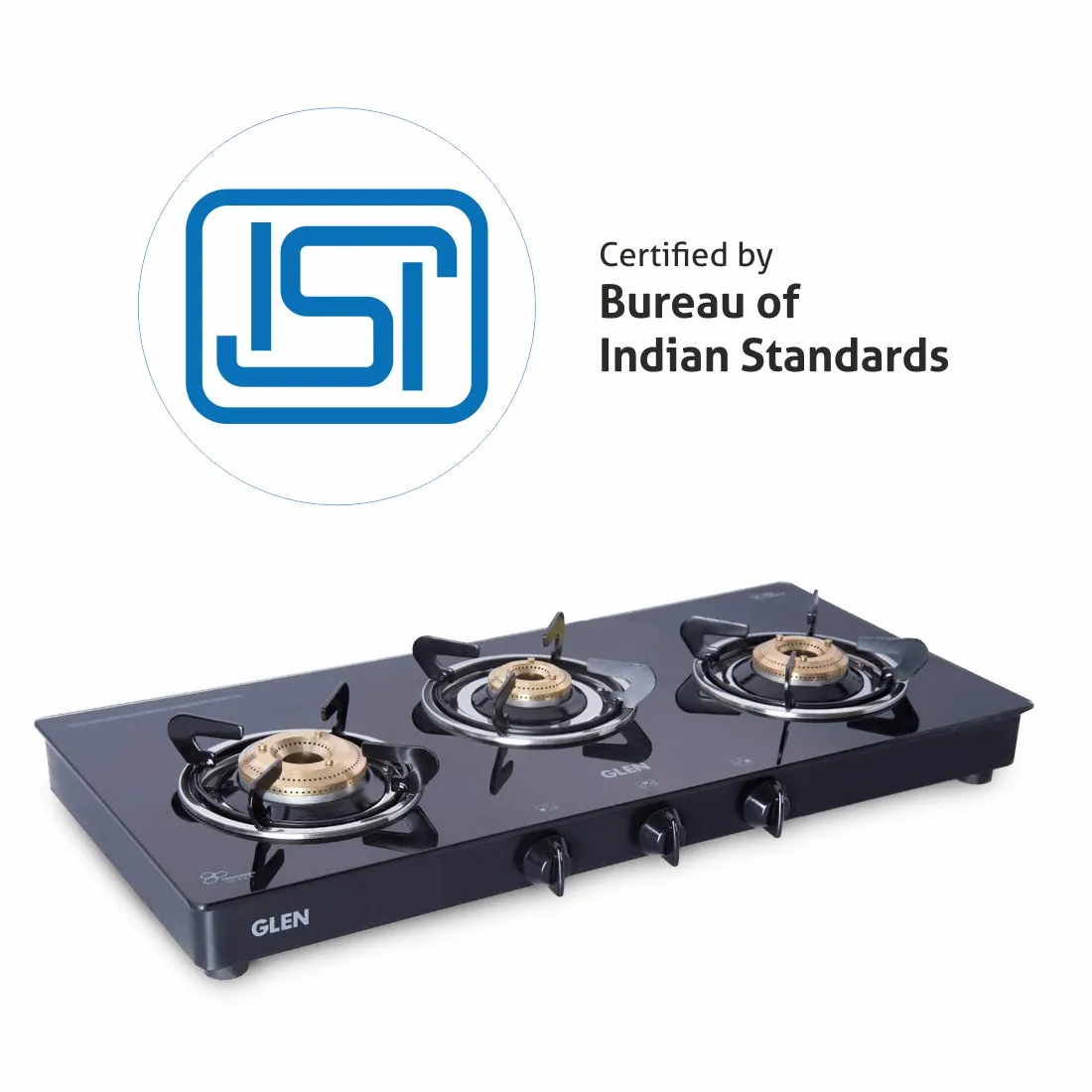 3 Burner PNG Glass Gas Stove with High Flame Brass Burner Extra Large Black (1033 GTXL BB BL PN)