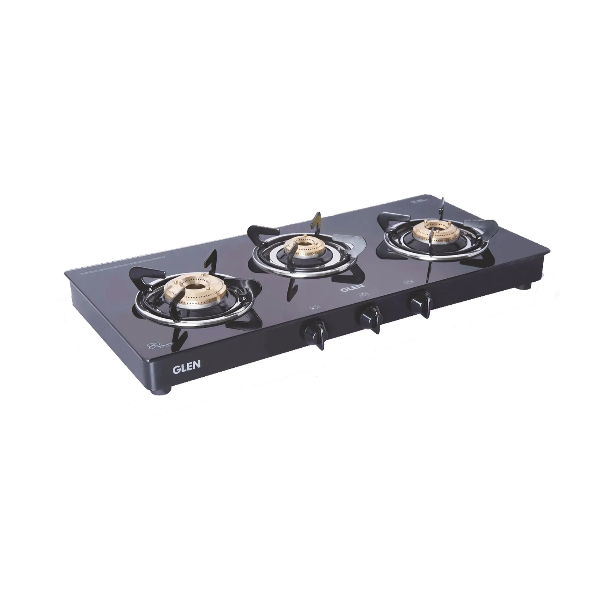 3 Burner PNG Glass Gas Stove with High Flame Brass Burner Extra Large Black (1033 GTXL BB BL PN)