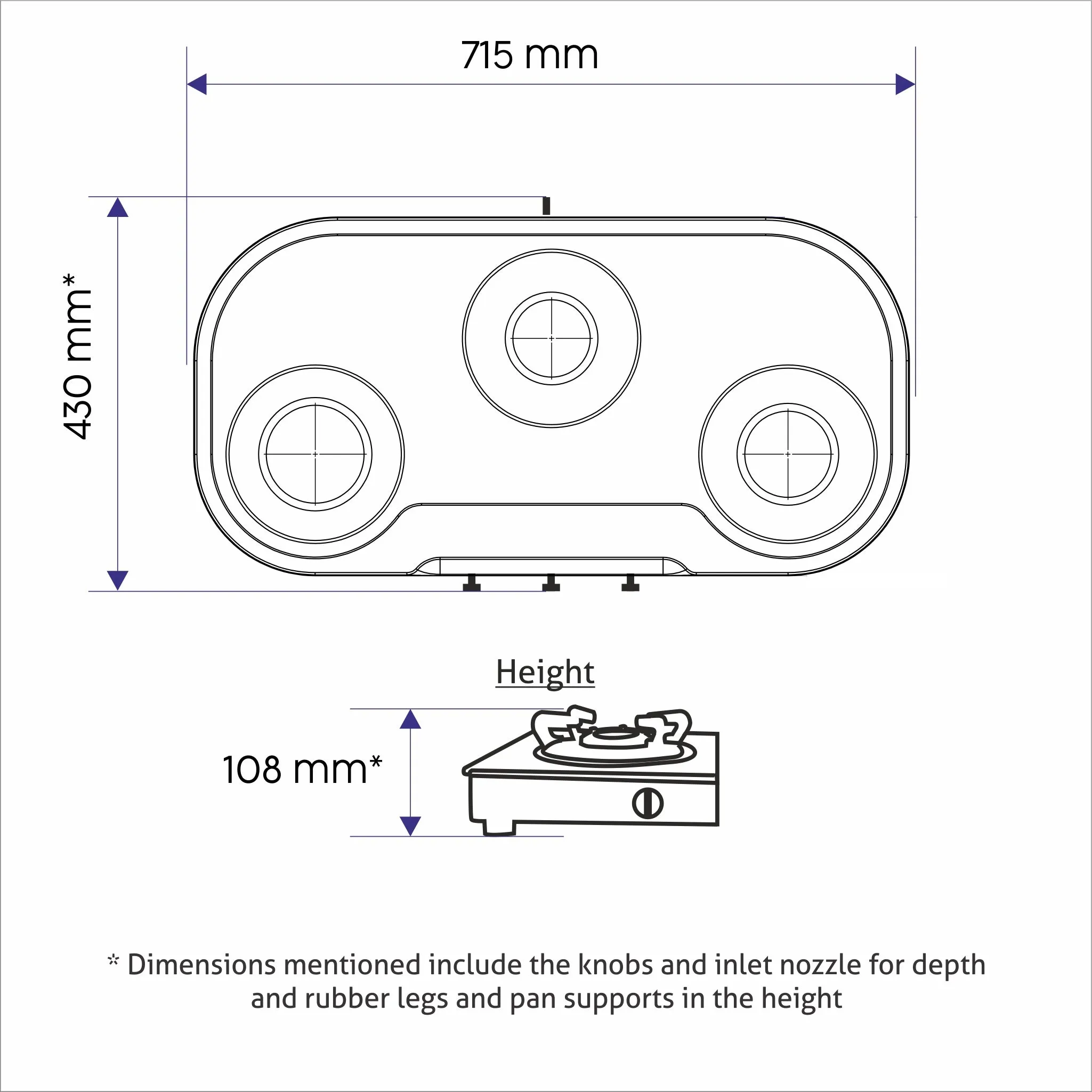 3 Burner  Stainless Steel Gas Stove with High Flame Brass Burner (1037 SS HF BB)