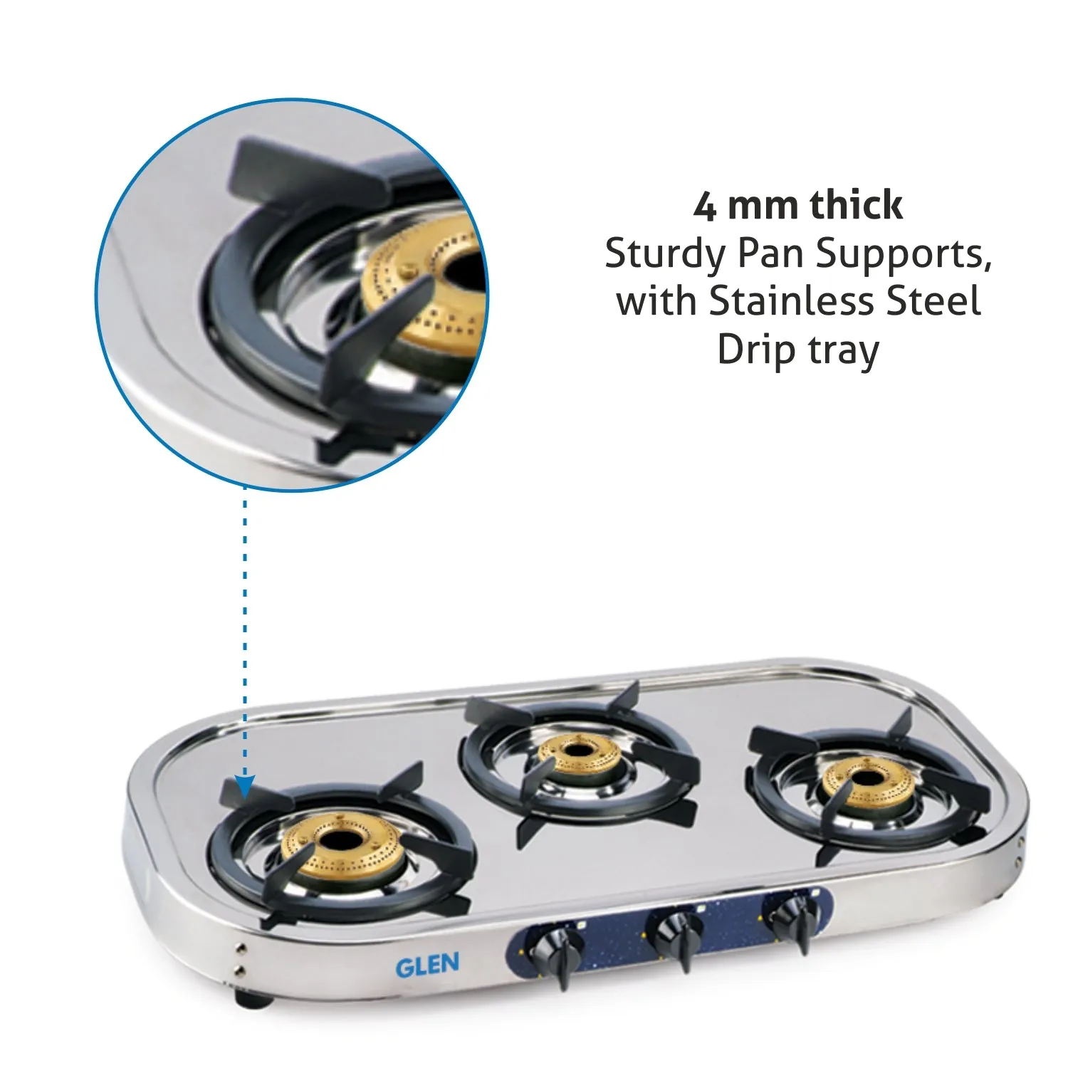 3 Burner Stainless Steel  Gas Stove with High Flame Brass Burner Drip Tray (1033 SS HFDT BB)