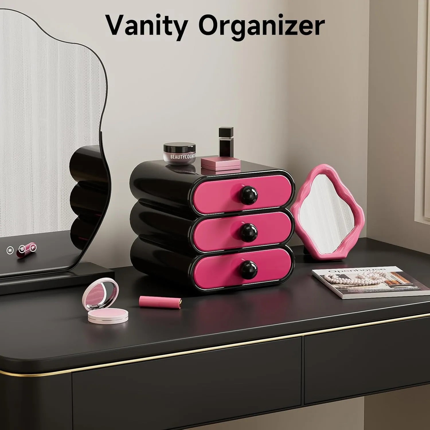 3-Drawer Storage Organizer, Compact Vanity Drawer Organizer Set for Makeup, Small Plastic Storage Box for Bathroom, Dorm, Desk, Office, 7.87"X7.48"X7.28"