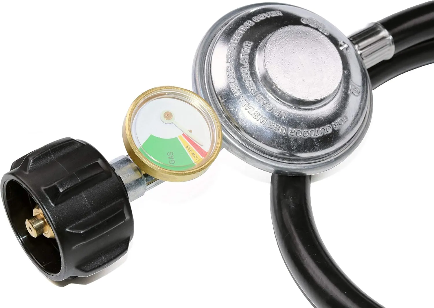 3 Feet Propane Regulator Hose with Propane Tank Gauge Universal Grill Regulator Replacement Parts, QCC1 Hose and Regulator for Most LP Gas Grill, Heater and Fire Pit Table, 3/8" Female Flare Nut