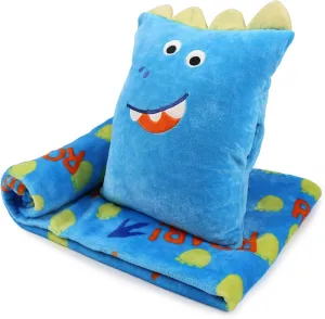 3 in 1 Travel Pillow and Blanket Set for Kids - 40x60in Plush with Hand Warmer, Pillow Blanket Perfect for Boys Birthday Christmas Party Favors and Travel Essential (Dinosaur)
