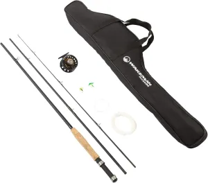 3-Piece Fly Fishing Rod and Reel Combo Starter Kit - 97-Inch Collapsible Fiberglass and Cork Fishing Pole with Case and Accessories by Wakeman (Black)