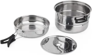 3-Piece Stainless Steel Camping Cookware Set for 2-3 People Pot Pan and Cooking Tools Compact