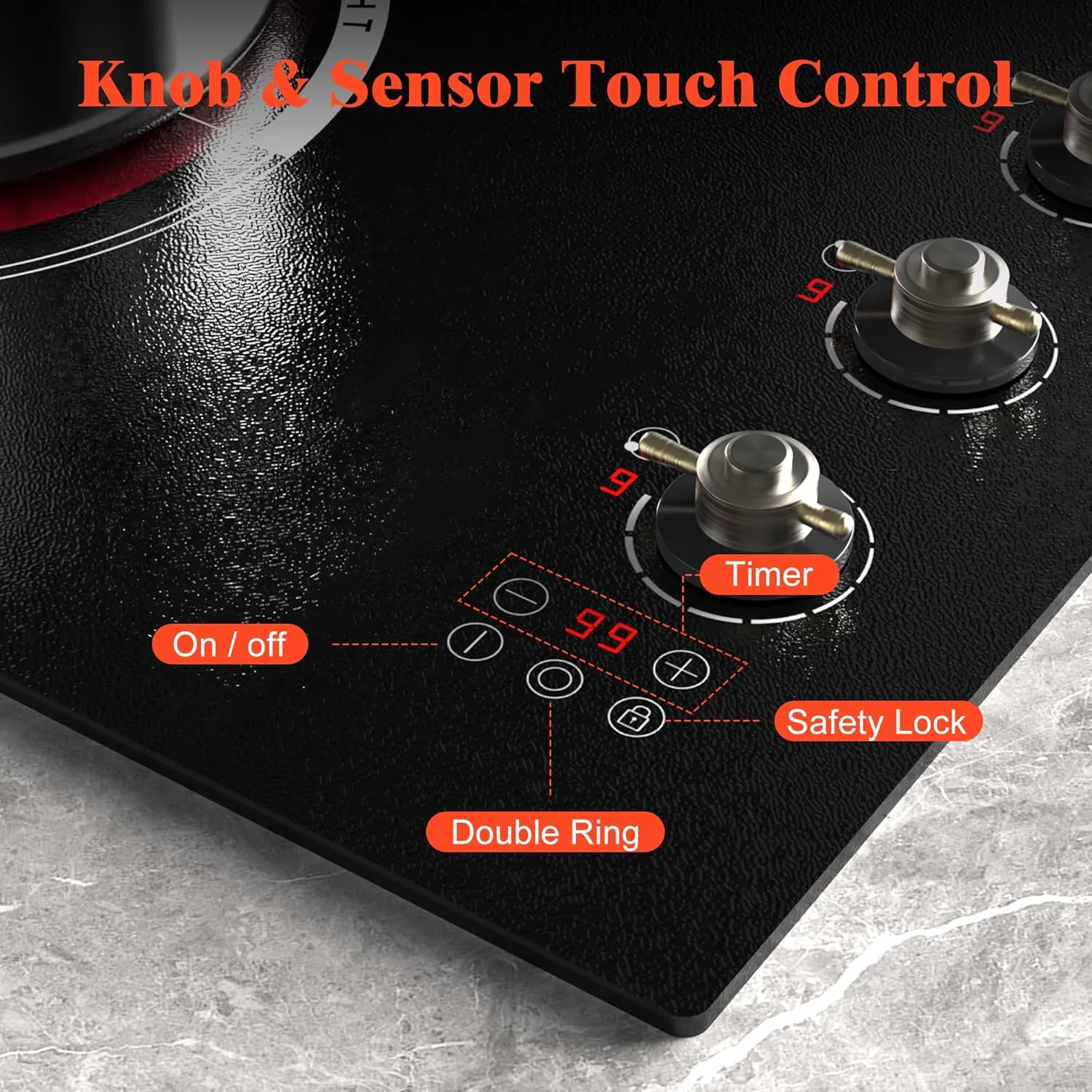 30 Inch Electric Cooktop - 4 Burner Built-in Glass Ceramic Stove Top 6700W, 240V Electric Cooktop Touch and Knob Control, Child Lock, Dual Ring, 99 Mins Timer, 220V Hard Wire(No Plug)