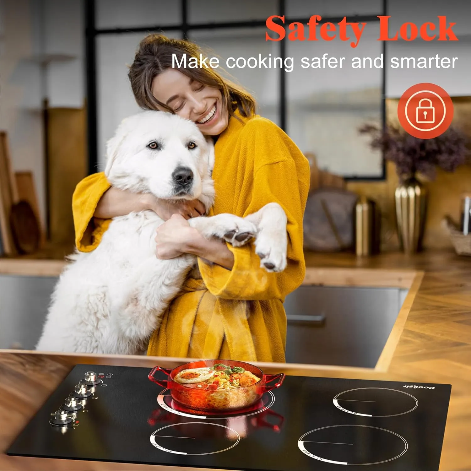30 Inch Electric Cooktop - 4 Burner Built-in Glass Ceramic Stove Top 6700W, 240V Electric Cooktop Touch and Knob Control, Child Lock, Dual Ring, 99 Mins Timer, 220V Hard Wire(No Plug)
