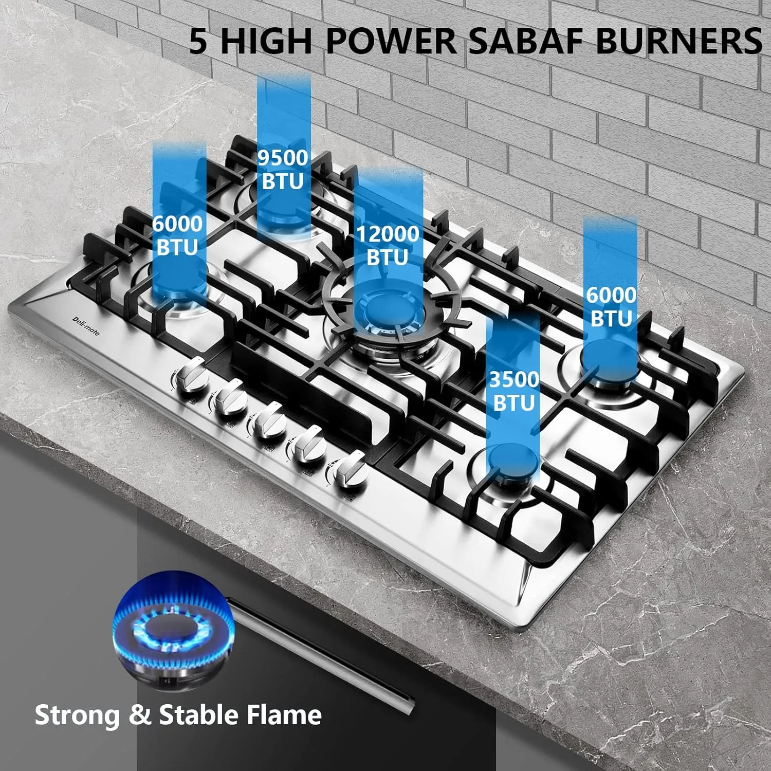 30 Inch Gas Cooktop, Stainless Steel Built-in 5 Burners Gas Stovetop LPG/NG Convertible Gas Stove Top Dual Fuel Gas Hob DM527-02