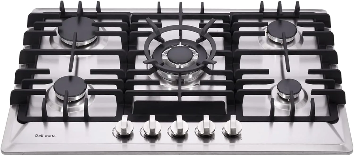 30 Inch Gas Cooktop, Stainless Steel Built-in 5 Burners Gas Stovetop LPG/NG Convertible Gas Stove Top Dual Fuel Gas Hob DM527-02