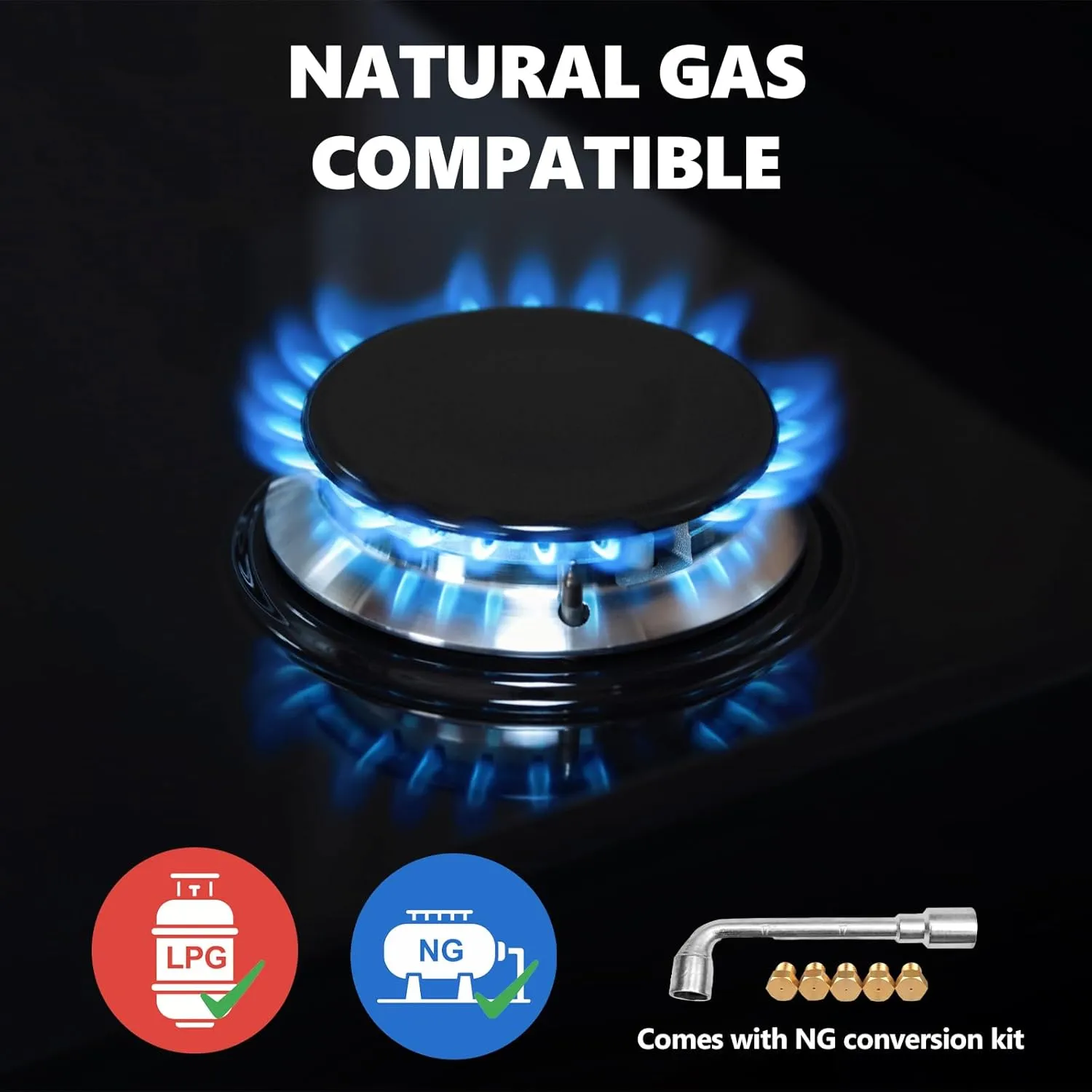 30" Built in Gas Cooktop, 5 Burner Gas Cooktop for NG/LPG Dual Fuel Convertible, Propane Gas Stove Burner with Thermocouple Protection,Black Tempered Glass, 35900BTU
