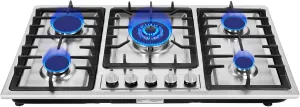 33.8Inch Gas Cooktop, 5 Burner Gas Stove, NG/LPG Convertible Gas Cooktops, Gas Countertop Plug-in with Drop-In Gas Stove Top, Dual Fuel Sealed Burners, Stainless Steel