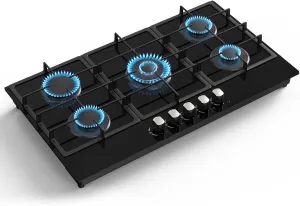 36 Inch Gas Stove, Nafewin Built-in Propane Gas Cooktop with 5 Burner, Tempered Glass Gas Cooktop NG/LPG Convertible Gas Stove Top Dual Fuel Gas Hob
