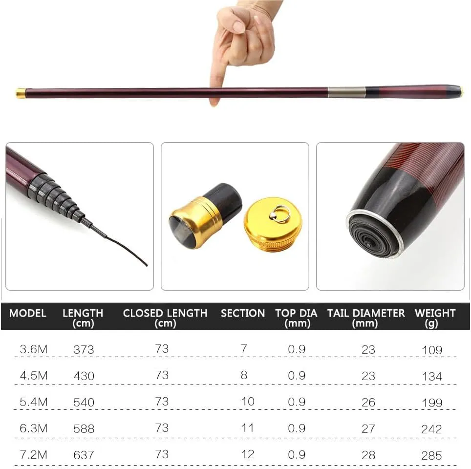 3.6m-7.2m Carbon Fiber Stream Hand Pole Carp Feeder Telescopic Fishing Rod Fishing Tackle