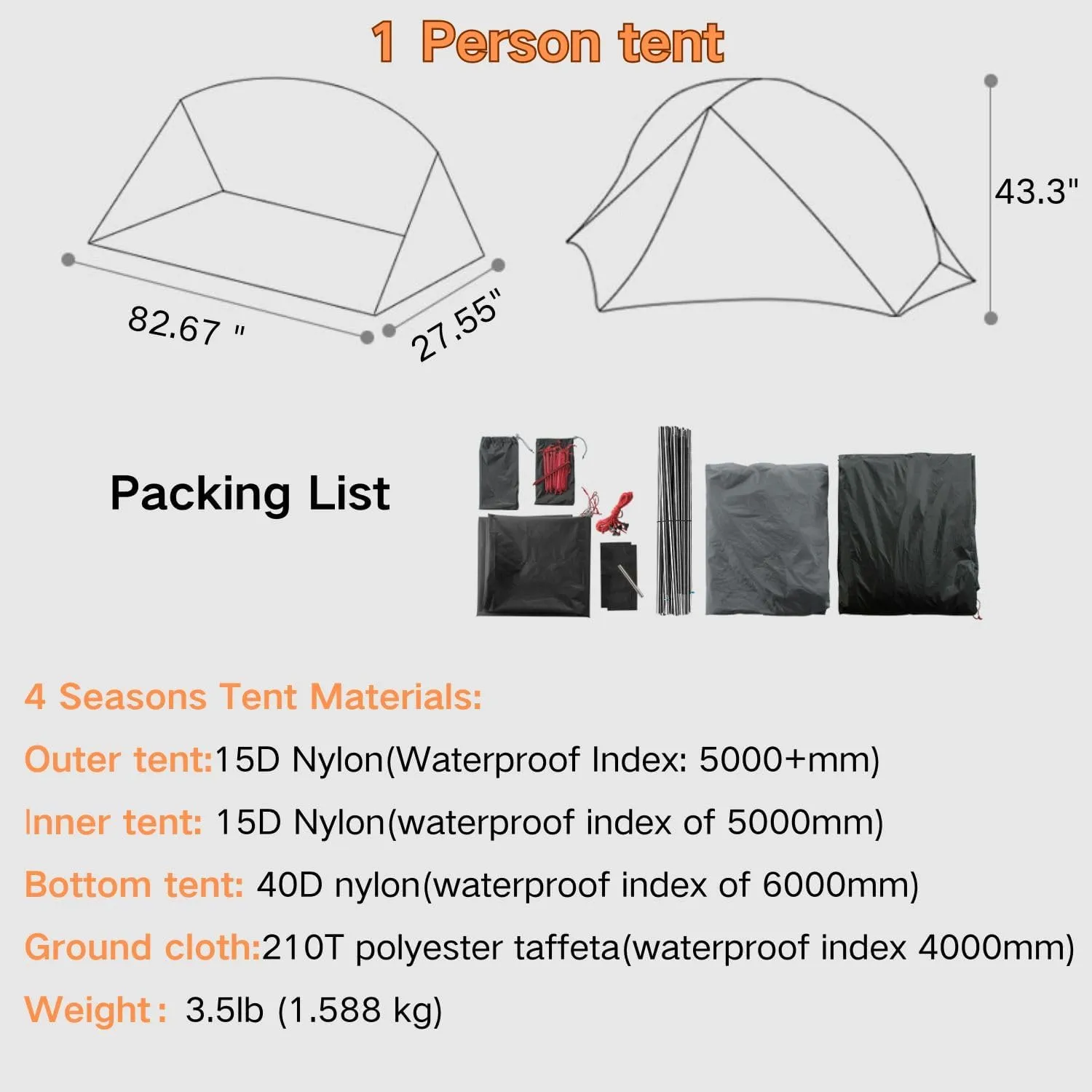 3F UL Gear Waterproof 1/2Person Camping Tent, Windproof Outdoor 3/4Seasons Tent, Portable Camping & Hiking Tent Shelter for Backpacking