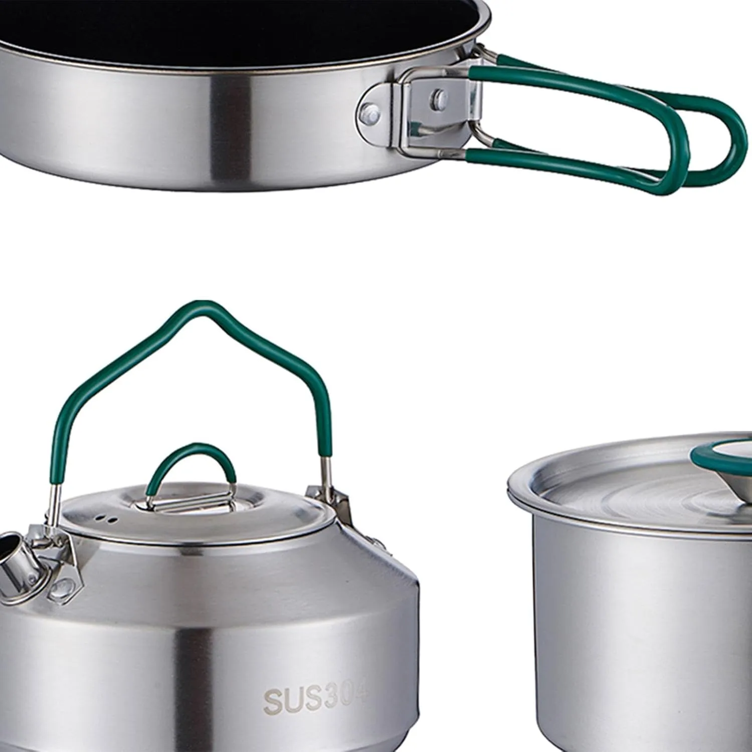 3Pcs Camping Cooking Set Camping Cookware Stainless Steel Portable with Storage Bag Pot Pan Kettle for BBQ Backpacking Hiking