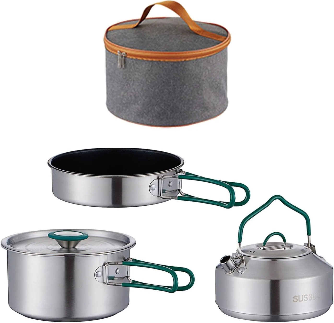 3Pcs Camping Cooking Set Included Carry Bag Folding Handle Pot Pan Kettle Camping Cookware for Picnic Trekking Fishing Home