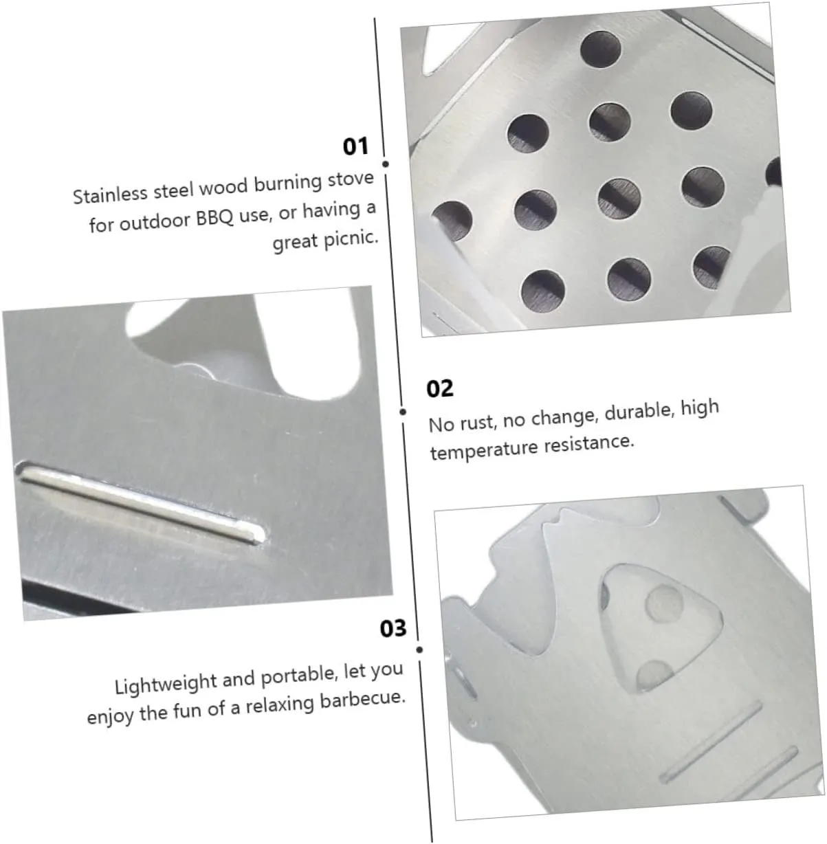 3Pcs Stainless Steel Stove Wood Burning Camping Foldable Portable Backpacking Stove/Sier/7.45 * 7.45Cm