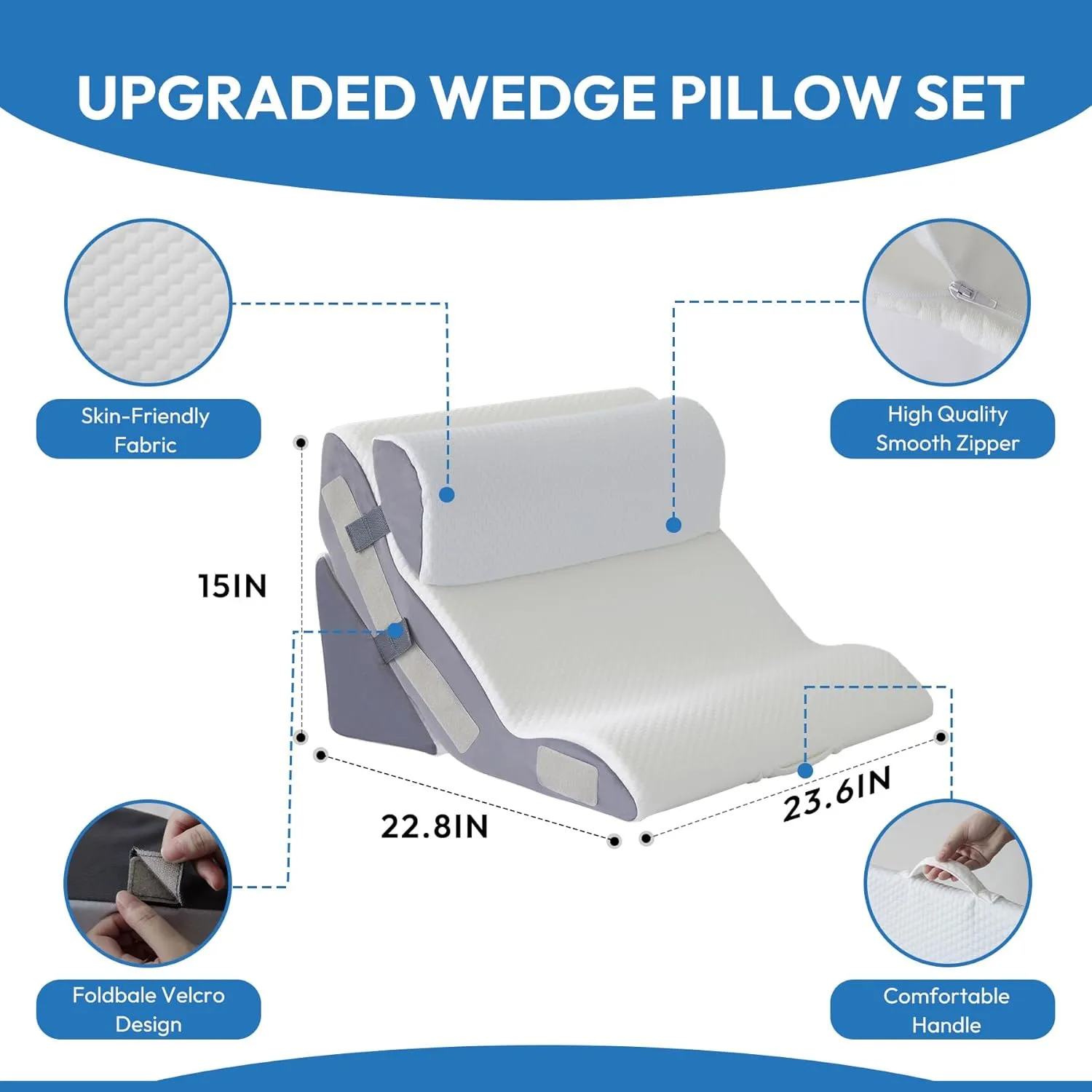 3PCS Wedge Pillow Set for After Surgery, Back Pillow for Bed Sitting up, 6-in-1 Foam Wedge Pillow for Acid Reflux & Back Pain Relief, Post Surgery Pillow for GERD & Snoring, White