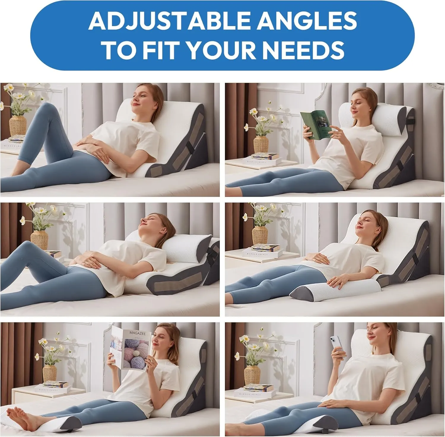 3PCS Wedge Pillow Set for After Surgery, Back Pillow for Bed Sitting up, 6-in-1 Foam Wedge Pillow for Acid Reflux & Back Pain Relief, Post Surgery Pillow for GERD & Snoring, White