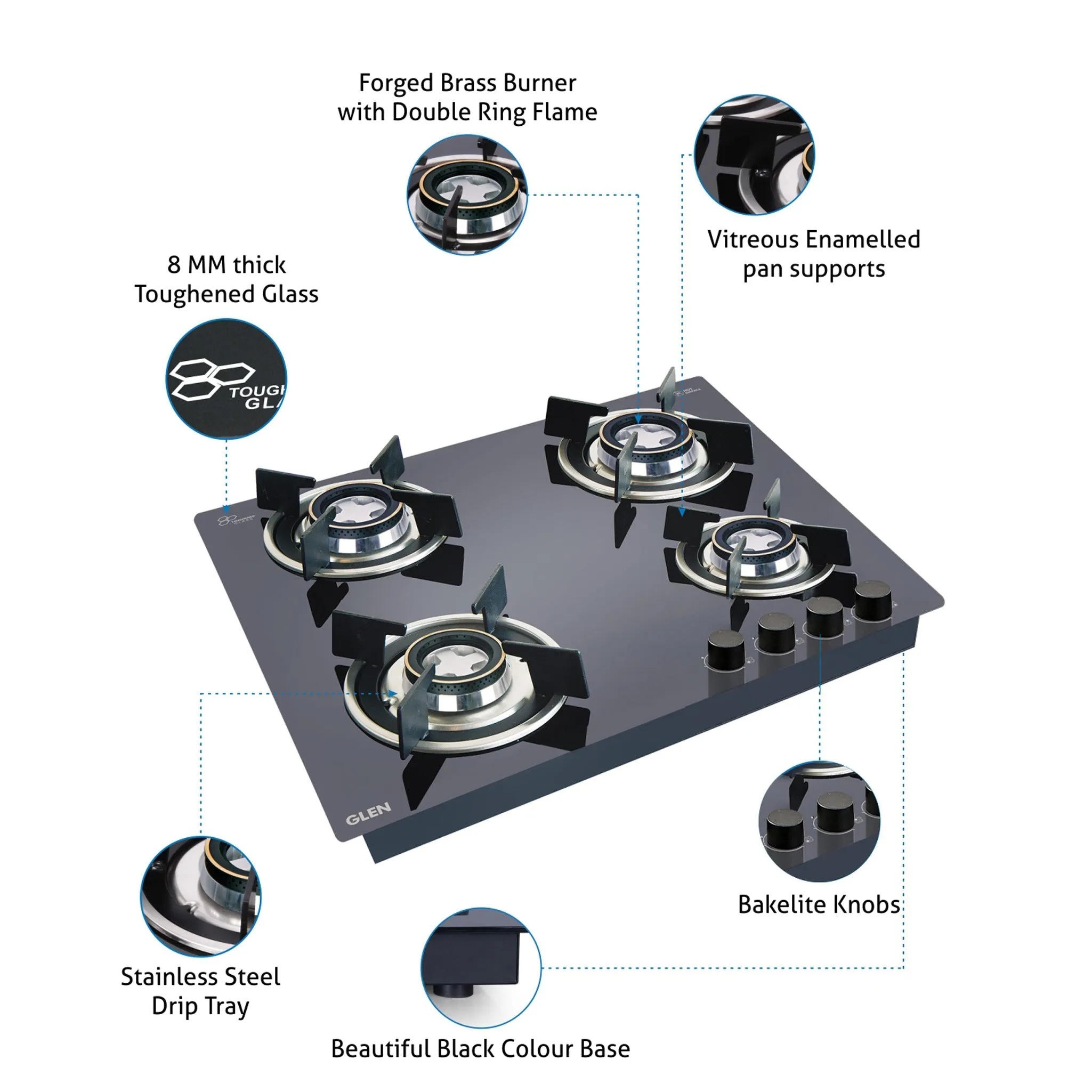 4 Burner Built In HobTop 1064 RO HT Double Brass (BH1064ROHTDB)   Auto Clean Chimney with Motion Sensor 60cm 1200 m3h (CH6058BLAC60)
