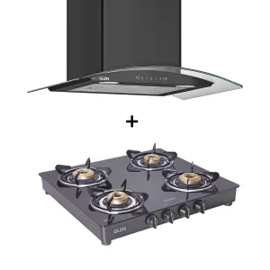 4 Burner Gas Stove Brass Burner (CT1043BL)   Auto Clean Chimney with Motion Sensor 60cm 1200 m3h (CH6063) - CH6063CT1043BL