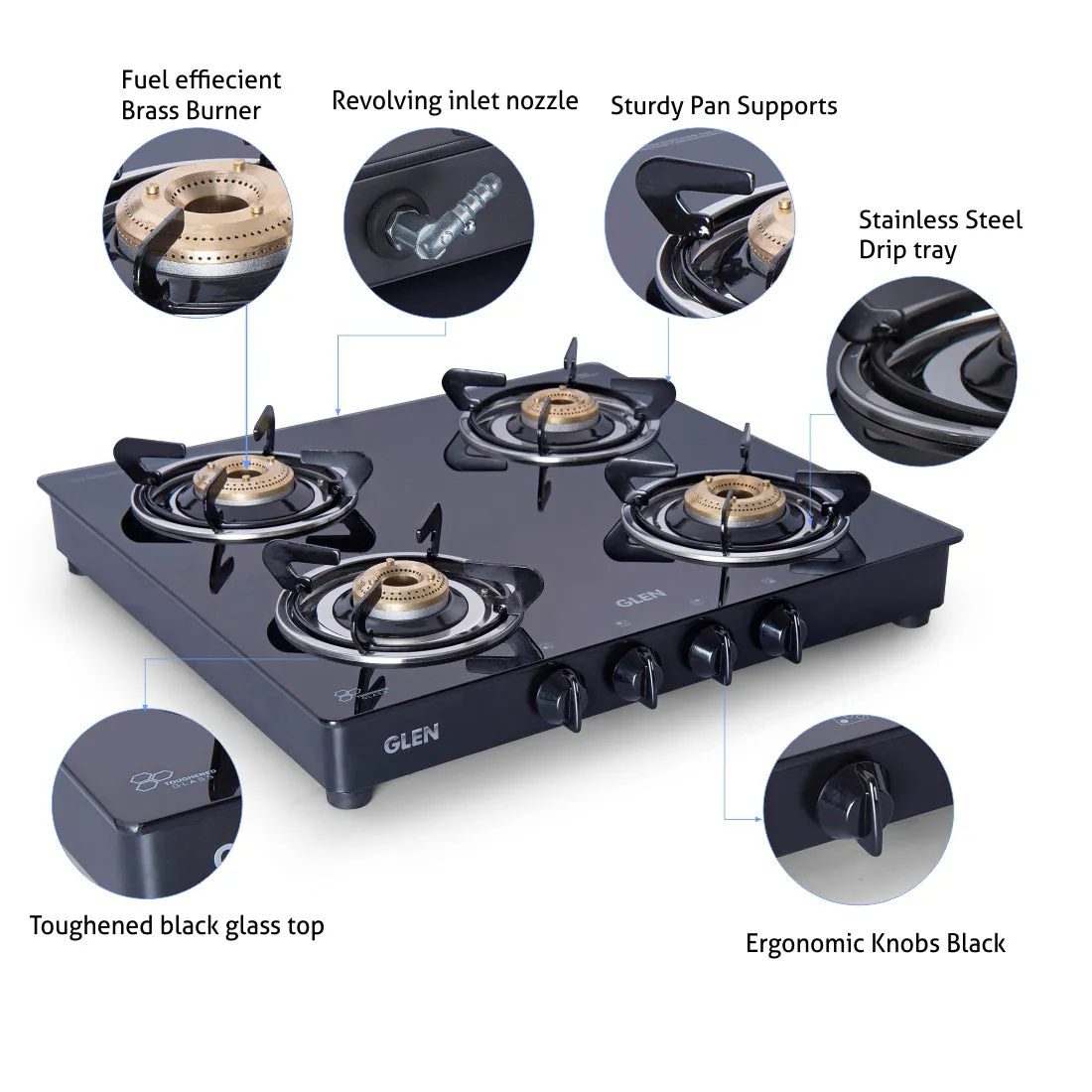 4 Burner Gas Stove Brass Burner (CT1043BL)   Auto Clean Chimney with Motion Sensor 60cm 1200 m3h (CH6063) - CH6063CT1043BL