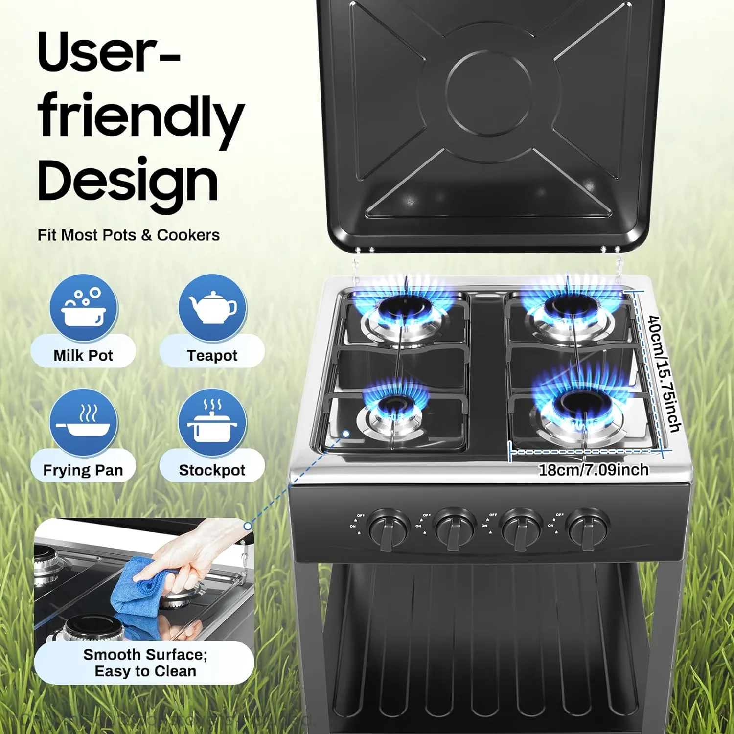 4 Burner Gas Stove Portable Outdoor Stove with Removable Storage Stand for RV, Apartment, Outdoor Cooking