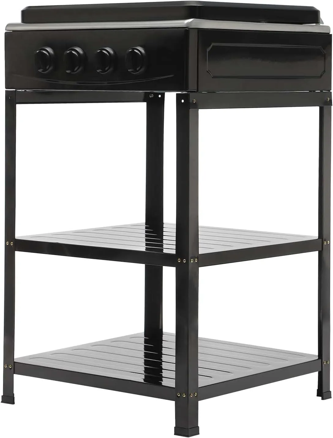 4 Burner Gas Stove Portable Outdoor Stove with Removable Storage Stand, Heavy Duty Stainless Steel Propane Gas Cooker with Wind Blocking Cover for Camping Picnic Home RV Cooking (no hose)