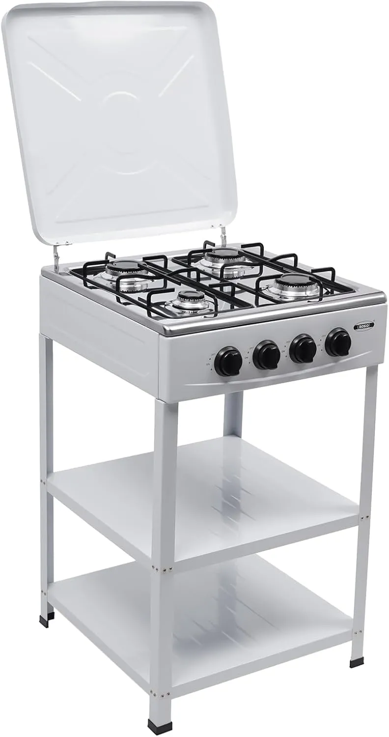4 Burner Gas Stove Portable Stove Set with Support Leg Stand, Manual Ignition Camping Stove, Camping Cookware Set for Apartment, Outdoor Cooking Camping(Without connecting hose)（Silver-1）