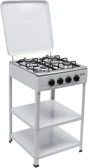 4 Burner Gas Stove Portable Stove Set with Support Leg Stand, Manual Ignition Camping Stove, Camping Cookware Set for Apartment, Outdoor Cooking Camping(Without connecting hose)（Silver-1）