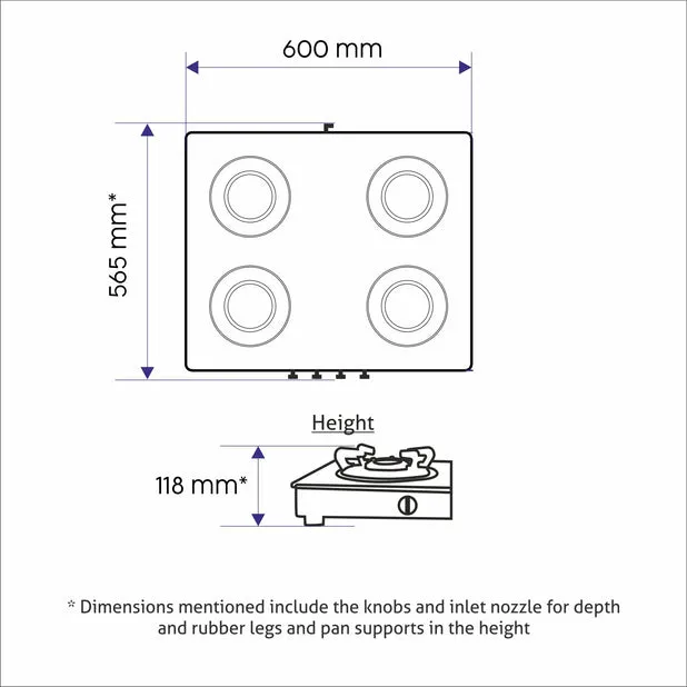 4 Burner Glass Gas Stove with Brass Burner (1041 GT BB BL)   Auto Clean Glass Filterless Chimney with Digital Display 60cm 1500m3/h (6059 DI BL AC)