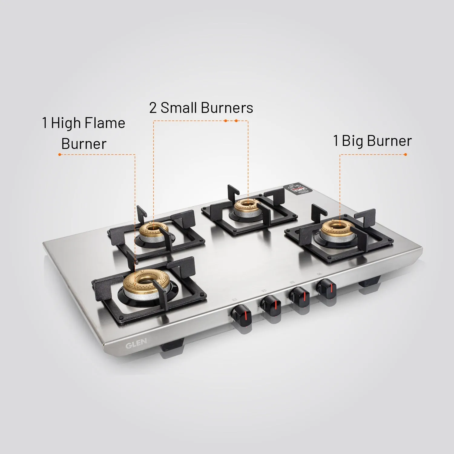 4 Burner Ultra Tuff Stainless Steel Gas Stove with Forged Brass Burner - Manual/Auto Ignition (1054 UT SS)