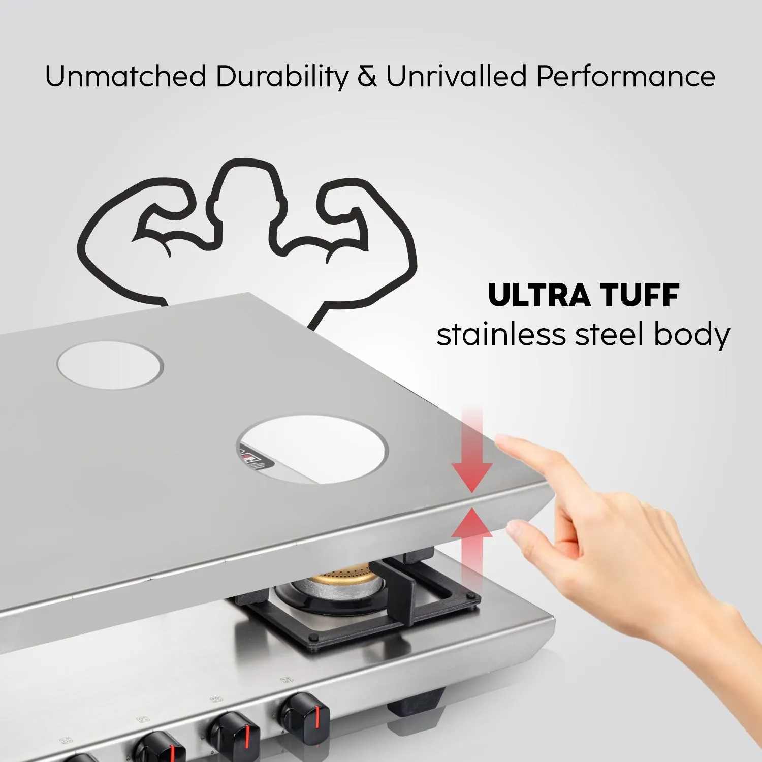4 Burner Ultra Tuff Stainless Steel Gas Stove with Forged Brass Burner - Manual/Auto Ignition (1054 UT SS)