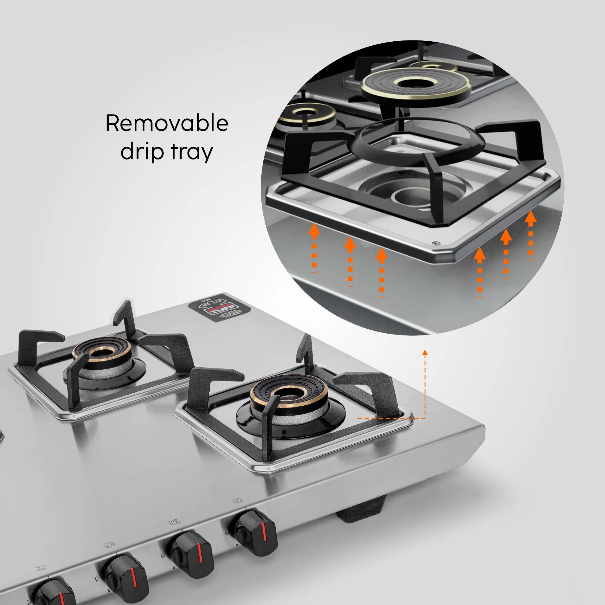 4 Burner Ultra Tuff Stainless Steel Gas Stove with Multi Ring Forged Brass Burner & Drip trays (CT1054UTDTSS)