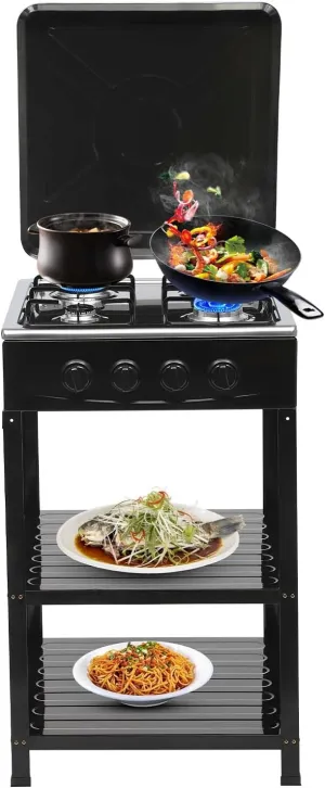 4 Burners Gas Camping Stove, Portable Propane Stove with Support Leg Bracket and Stove Top Covers Windshield Adapter, Auto Lgnition Camping LNG Stove, Suitable for Home, RV and Apartment