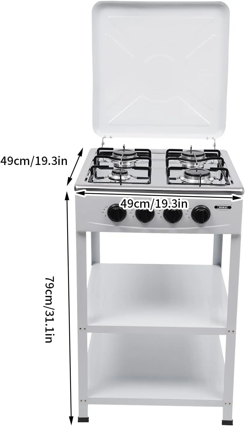4 Burners Gas Stove, 300000 BTU Stove Propane Portable Cooker BBQ Grill Windshelter Outdoor Gas Powered Stove Manual Ignition Camping Stove for RV Backyard Outdoor Cooking Camping (White)