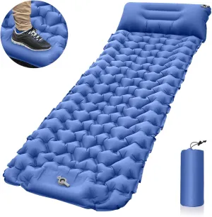 4 Inch Inflatable Camping Sleeping Mat with Pillow Built-in Foot Press, Camping Sleeping Pad, Ultralight Camping Mat with Pillow