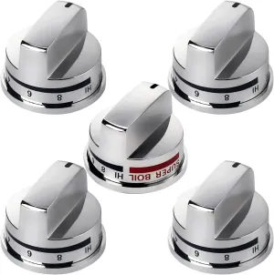 4 Pcs EBZ37189611 Range Burner Knob and 1 Pcs EBZ37189609 Super Boil Control Knob for L-G LRG30355ST LRG30357ST LRG30855ST Gas Stove Replacement