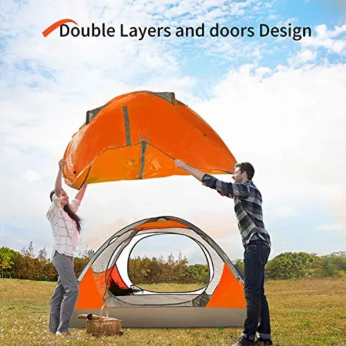4 Person Camping Tent,Lightweight Backpacking Tent,Waterproof Windproof Two Doors