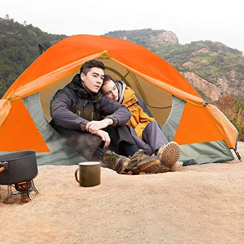 4 Person Camping Tent,Lightweight Backpacking Tent,Waterproof Windproof Two Doors