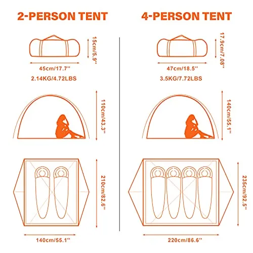 4 Person Camping Tent,Lightweight Backpacking Tent,Waterproof Windproof Two Doors