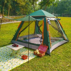 4 Person Pop-up Camping Tent Waterproof, UV Resistance Tents with 4 Mesh Doors & Sunshade & Carry Bag -UV Resistance