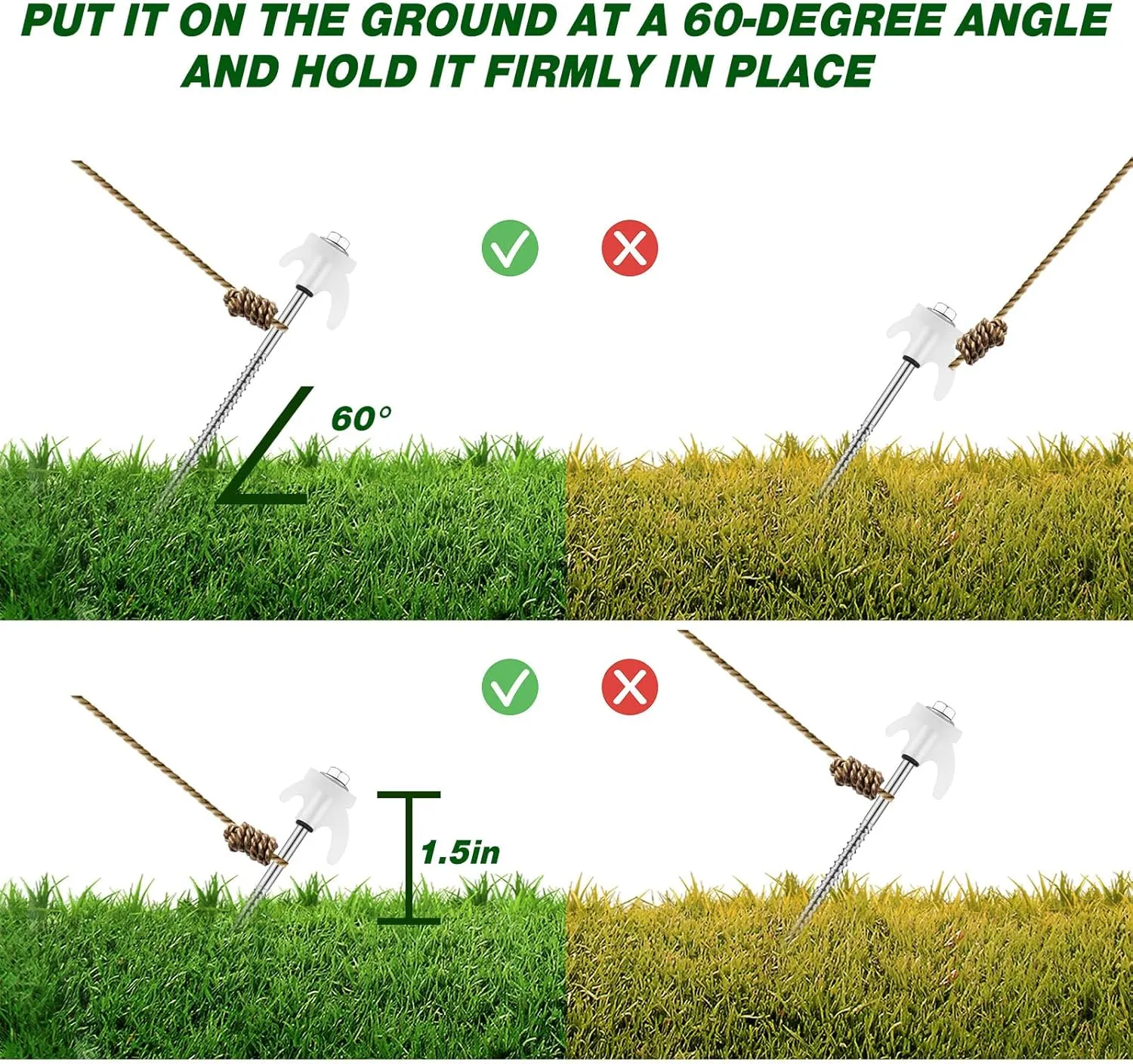 40 Pcs 8" Screw in Tent Stakes Heavy Duty Tent Stakes Drillable Ground Anchors Screw Metal Tent Pegs Threaded Tent Spikes with Head Driver for Swing Inflatable Decor (Illuminant White)