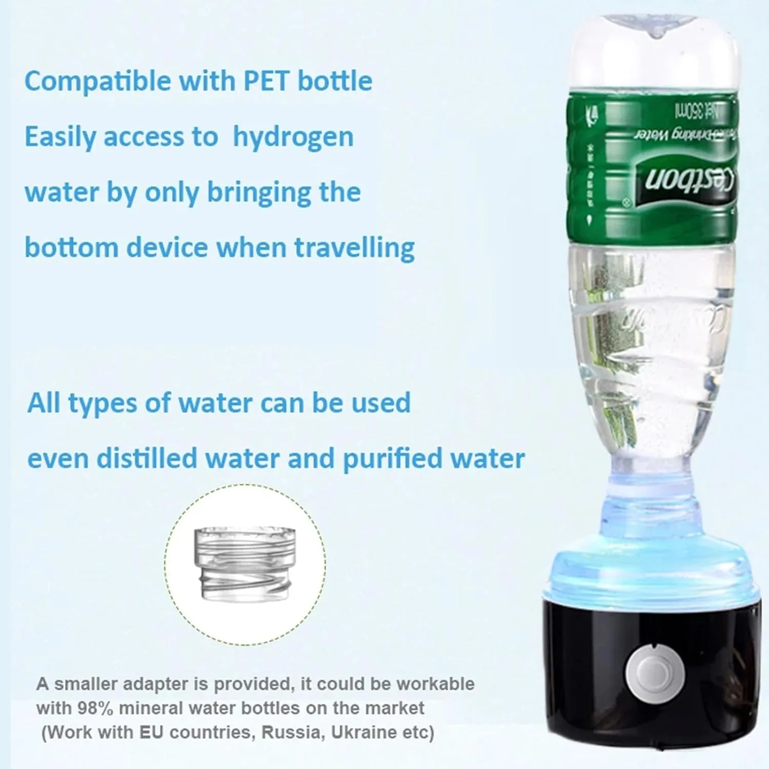 400ml Sports Water Bottle, H2 Molecular Hydrogen Water Bottle, with Portable Inhaler Adapter and Self-Cleaning Mode, for Outdoor Sports Fitness